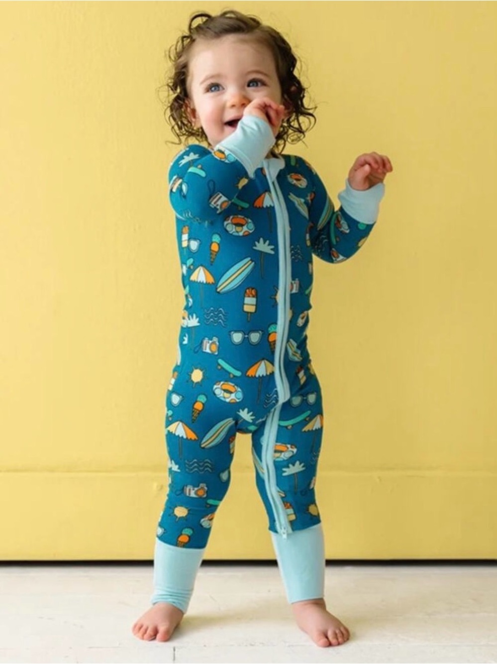 Little Sleepies Teal Beach Print Zipper Pajama size 6-12